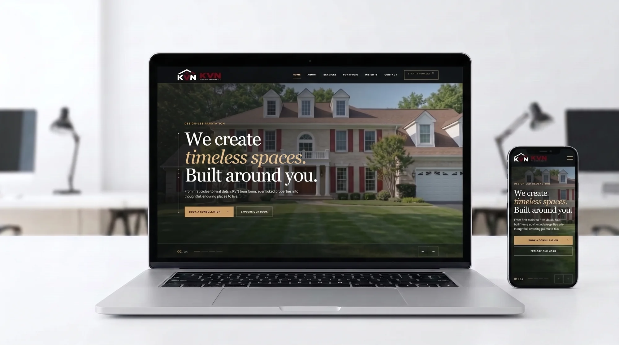 Responsive KVN Property Services website shown on laptop and mobile screens